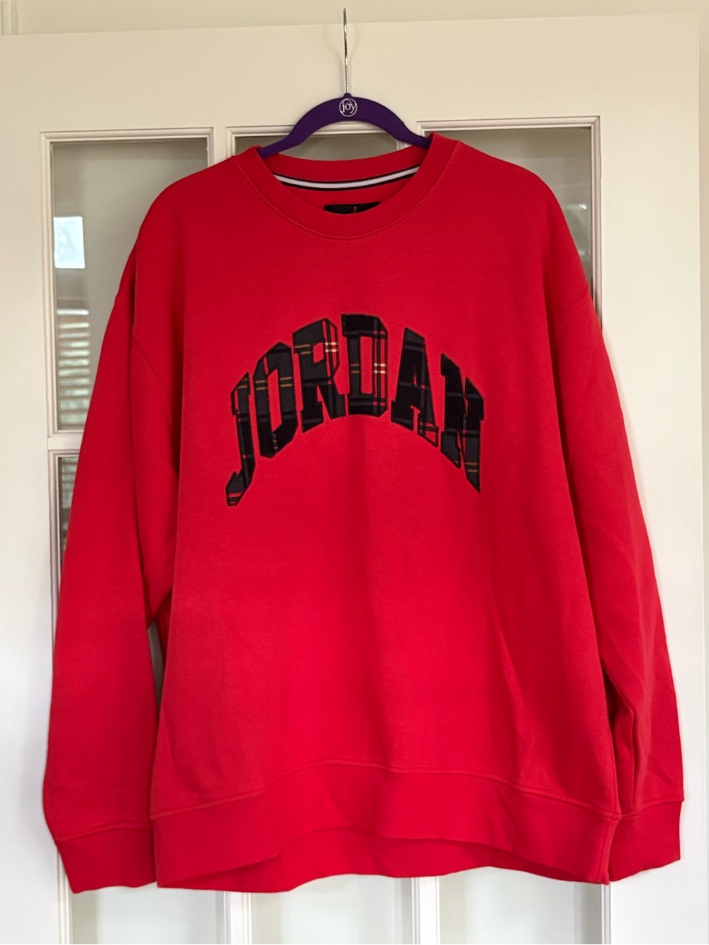Jordan Plaid Logo Arc Crewneck Sweatshirt - Size XL Red NWT